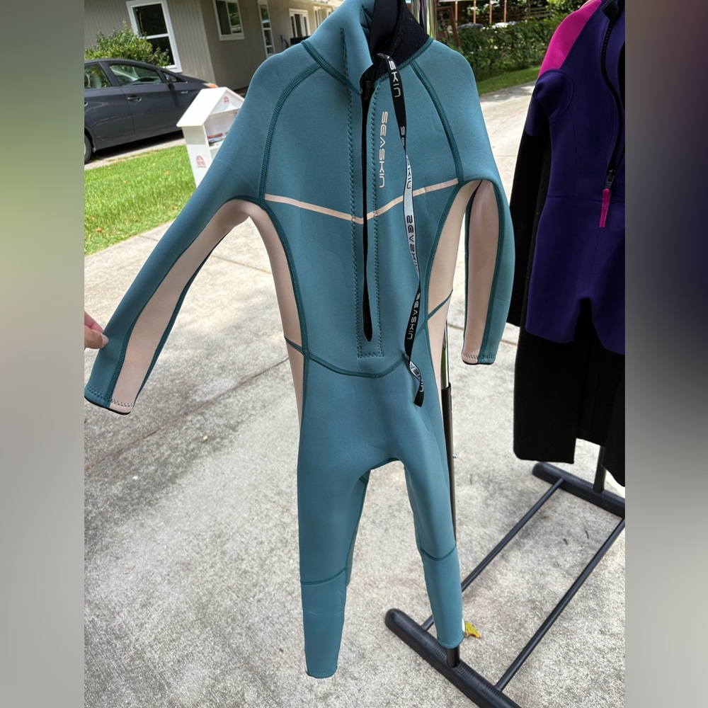 Kids Teal and Gray Full-Body Wetsuit